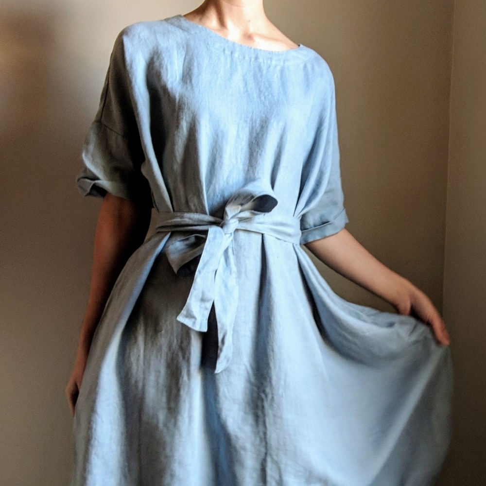 Not Perfect Linen Blue Dress, One Size
